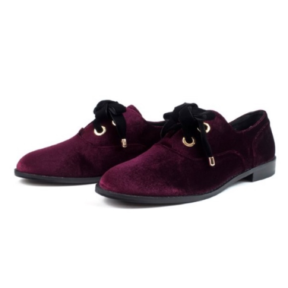 Big Eyelets Velvet Burgundy Boyfriend Oxford - Picture 5 of 8